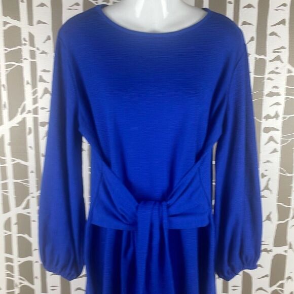NEW Tie Waist Balloon Sleeve Textured Knit Dress Cobalt Blue 2XL - Picture 8 of 11